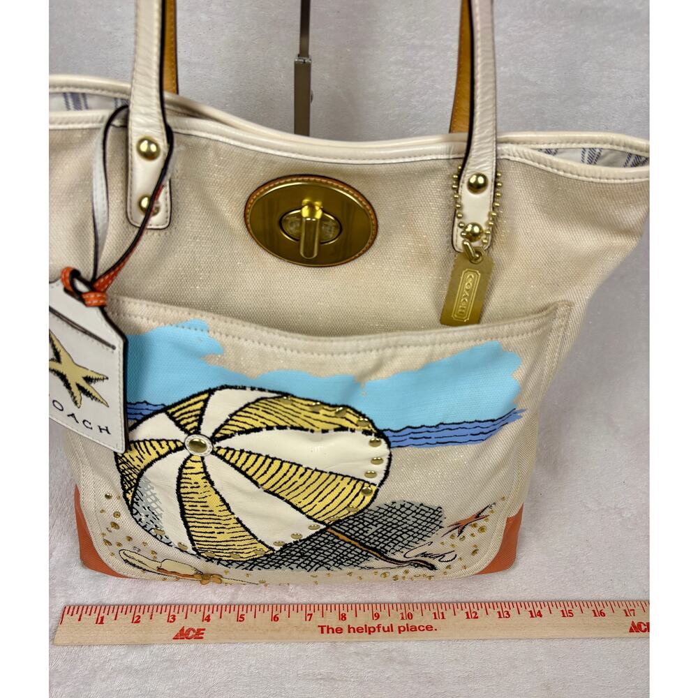 Coach Pierre Le Tan Beach Umbrella Canvas Tote with Luggage Tag - Picture 10 of 17